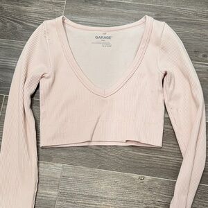 Garage Light Pink Ribbed Long Sleeve Crop Top